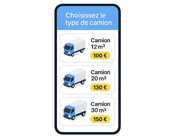 Application de location de camion de déménagement de différentes tailles